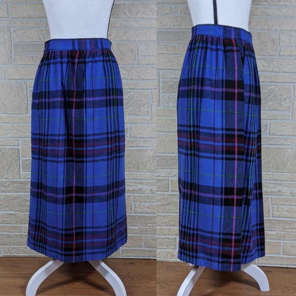 LINDSEY BLAKE PLAID WOOL LONG MAXI SKIRT TARTAN - Picture 2 of 6